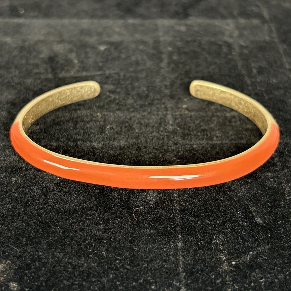 Gold Tone Orange Enamel Oval Bangle Bracelet Women Stackable Classy Casual